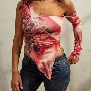 Jaded London Asymmetric Rose Print One Shoulder Top Size US 12
